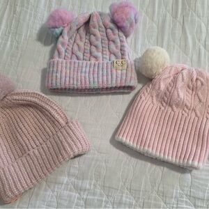 C.C Knit Beanie Trio with Pom Poms